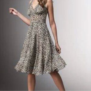 Bryan Bradley Neiman Marcus Silk Leopard Print Flouncy Midi Dress Small